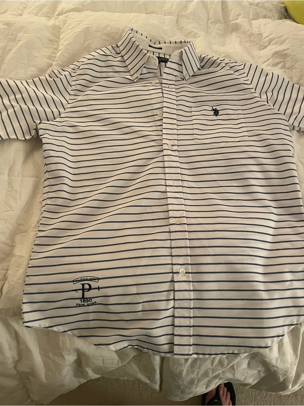 Men's White & Navy Stripe Button-Down Shirt